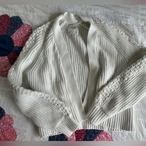 Abercrombie & Fitch Off-White Cable Knit Open Cardigan - S